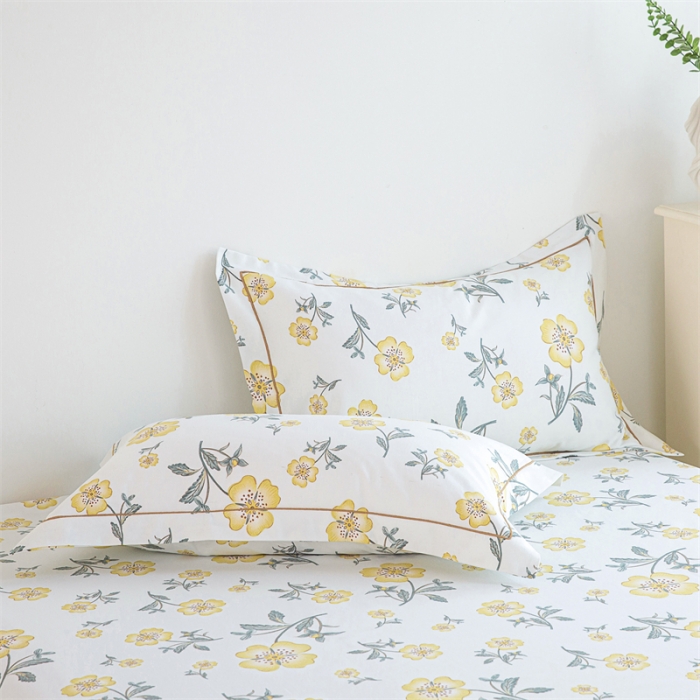 91家纺网 家纺一手货源 找家纺 首爱 2025新款原棉老粗布床单款三件套 春暖花开—黄