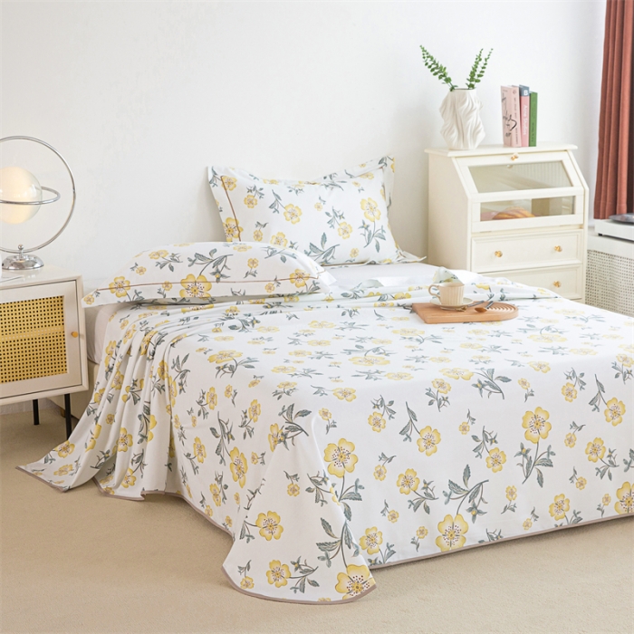 91家纺网 家纺一手货源 找家纺 首爱 2025新款原棉老粗布床单款三件套 春暖花开—黄