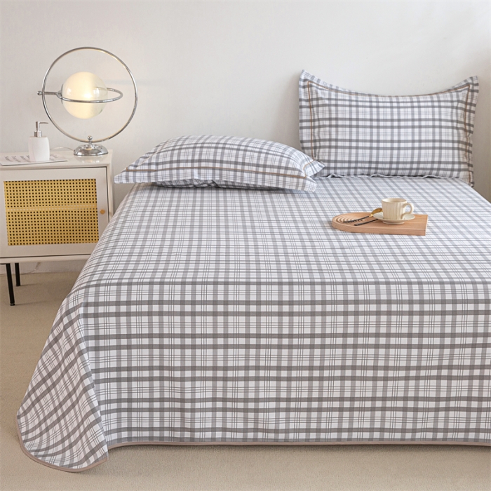 91家纺网 家纺一手货源 找家纺 首爱 2025新款原棉老粗布床单款三件套 高级灰格