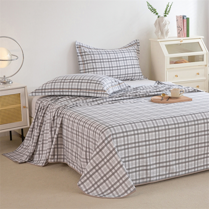 91家纺网 家纺一手货源 找家纺 首爱 2025新款原棉老粗布床单款三件套 高级灰格