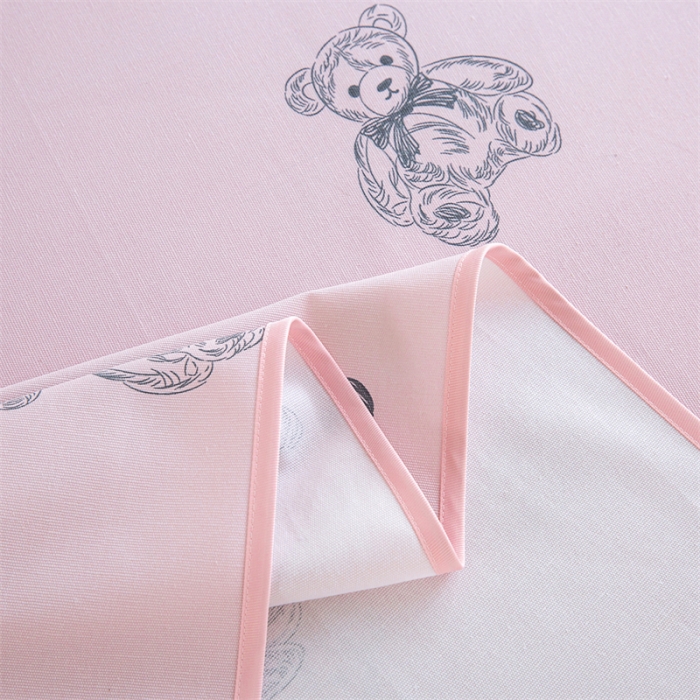 91家纺网 家纺一手货源 找家纺 首爱 2025新款原棉老粗布床单款三件套 乖乖熊—粉