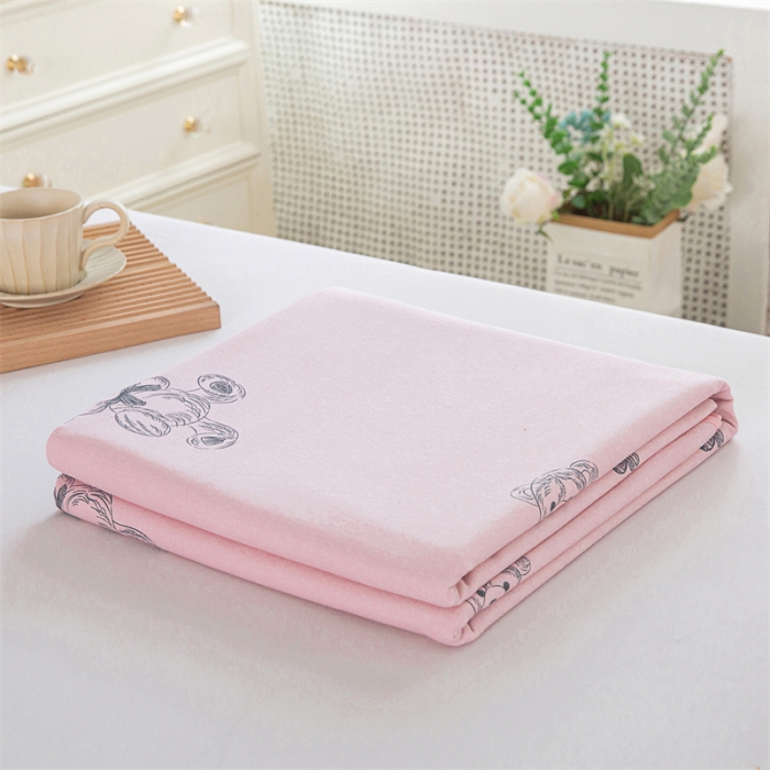 91家纺网 家纺一手货源 找家纺 首爱 2025新款原棉老粗布床单款三件套 乖乖熊—粉