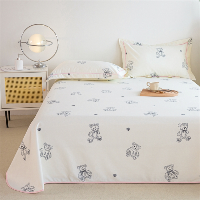 91家纺网 家纺一手货源 找家纺 首爱 2025新款原棉老粗布床单款三件套 乖乖熊—米