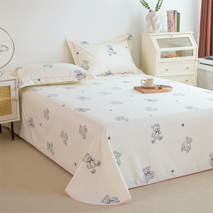 91家纺网 家纺一手货源 找家纺 首爱 2025新款原棉老粗布床单款三件套 乖乖熊—米