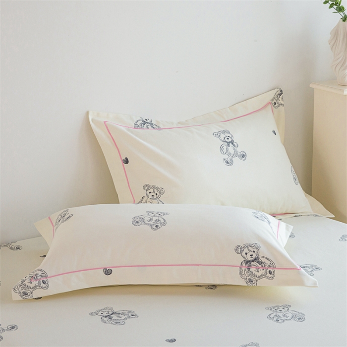 91家纺网 家纺一手货源 找家纺 首爱 2025新款原棉老粗布床单款三件套 乖乖熊—米