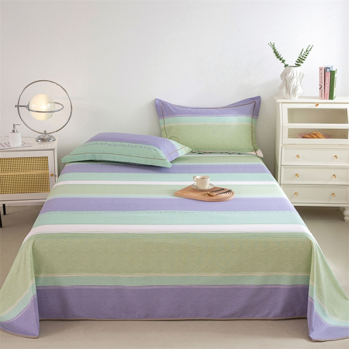 91家纺网 家纺一手货源 找家纺 首爱 2025新款原棉老粗布床单款三件套 简约条