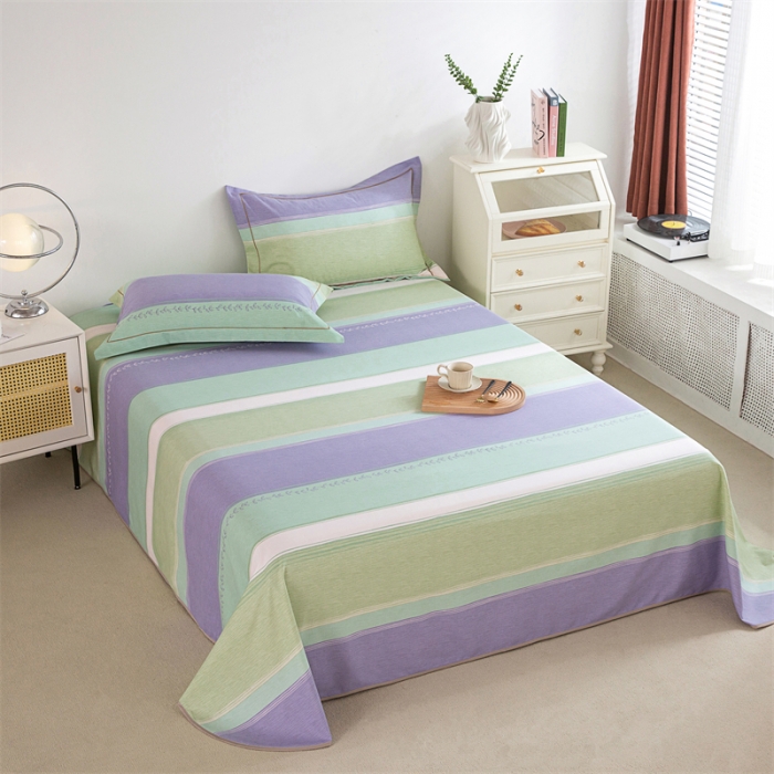 91家纺网 家纺一手货源 找家纺 首爱 2025新款原棉老粗布床单款三件套 简约条