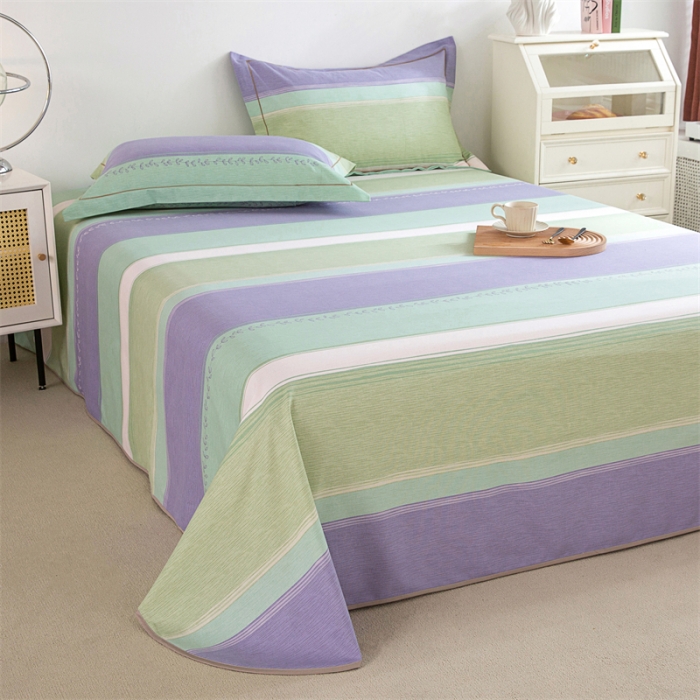 91家纺网 家纺一手货源 找家纺 首爱 2025新款原棉老粗布床单款三件套 简约条