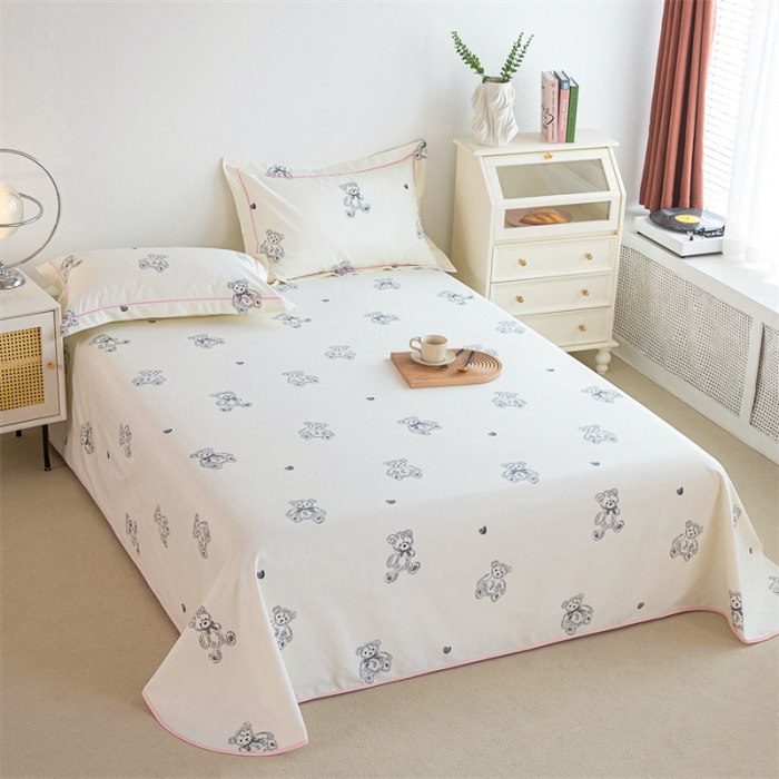 91家纺网 家纺一手货源 找家纺 首爱 2025新款原棉老粗布床单款三件套 乖乖熊—米