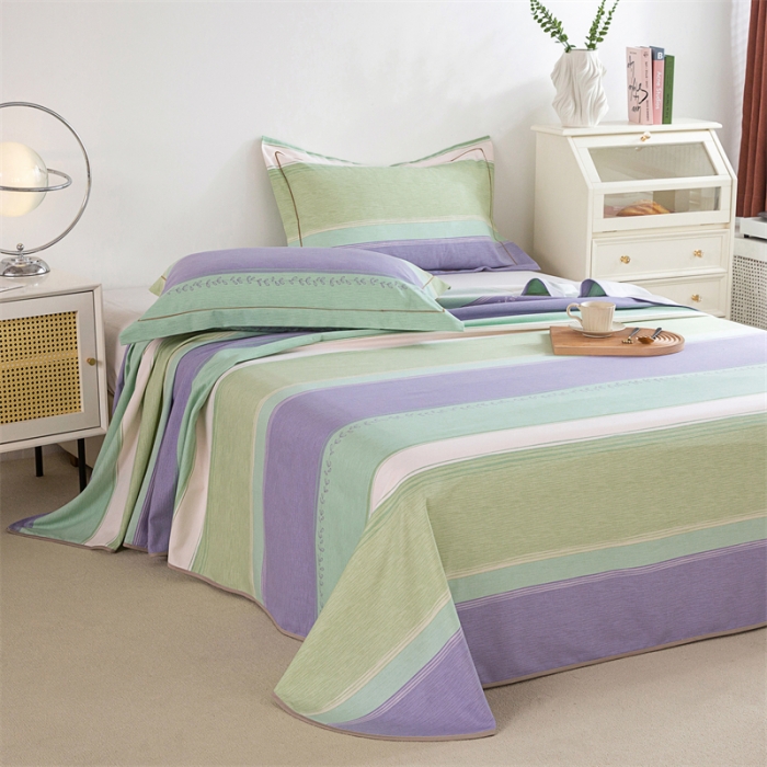 91家纺网 家纺一手货源 找家纺 首爱 2025新款原棉老粗布床单款三件套 简约条