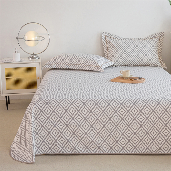 91家纺网 家纺一手货源 找家纺 首爱 2025新款原棉老粗布床单款三件套 时尚格—灰