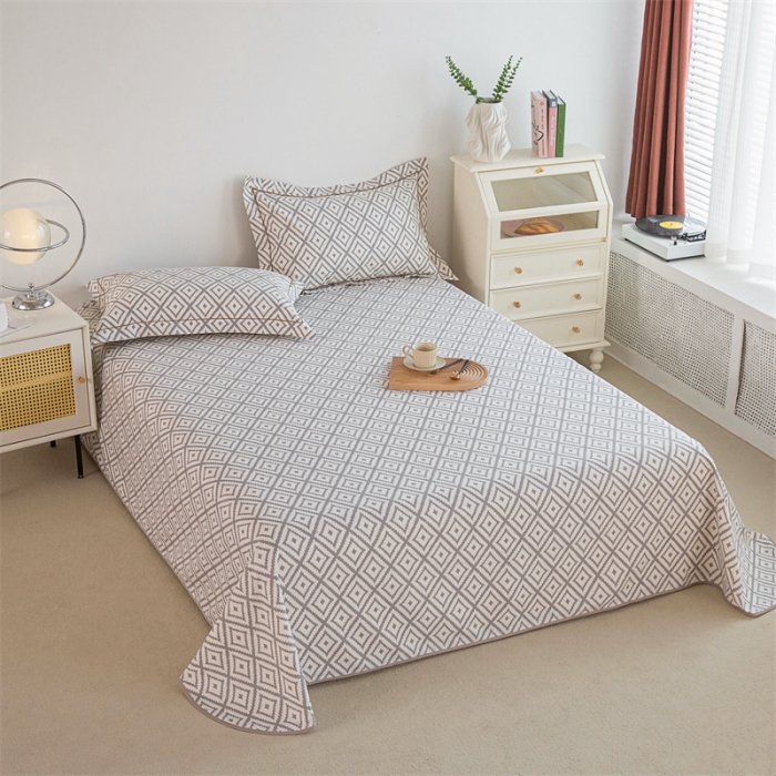 91家纺网 家纺一手货源 找家纺 首爱 2025新款原棉老粗布床单款三件套 时尚格—灰