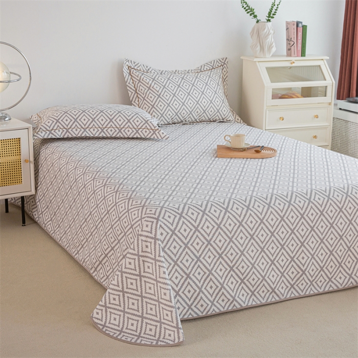 91家纺网 家纺一手货源 找家纺 首爱 2025新款原棉老粗布床单款三件套 时尚格—灰