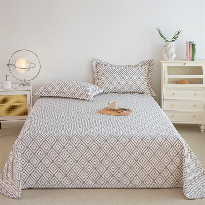 91家纺网 家纺一手货源 找家纺 首爱 2025新款原棉老粗布床单款三件套 时尚格—灰