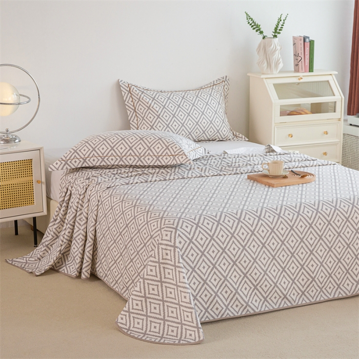 91家纺网 家纺一手货源 找家纺 首爱 2025新款原棉老粗布床单款三件套 时尚格—灰