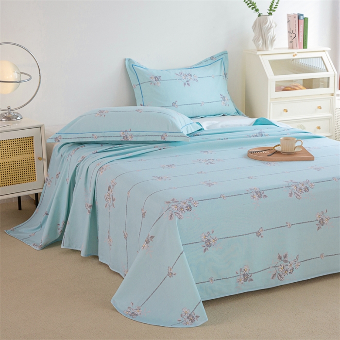 91家纺网 家纺一手货源 找家纺 首爱 2025新款原棉老粗布床单款三件套 悠然绽放—蓝