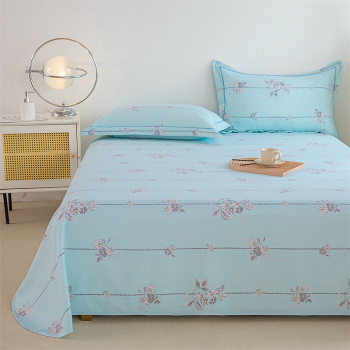 91家纺网 家纺一手货源 找家纺 首爱 2025新款原棉老粗布床单款三件套 悠然绽放—蓝