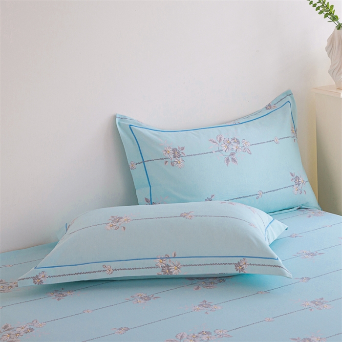 91家纺网 家纺一手货源 找家纺 首爱 2025新款原棉老粗布床单款三件套 悠然绽放—蓝