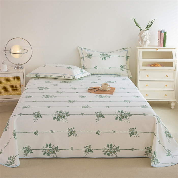 91家纺网 家纺一手货源 找家纺 首爱 2025新款原棉老粗布床单款三件套 悠然绽放—米