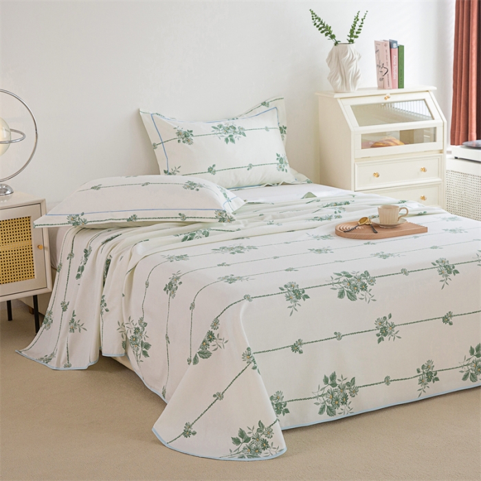 91家纺网 家纺一手货源 找家纺 首爱 2025新款原棉老粗布床单款三件套 悠然绽放—米