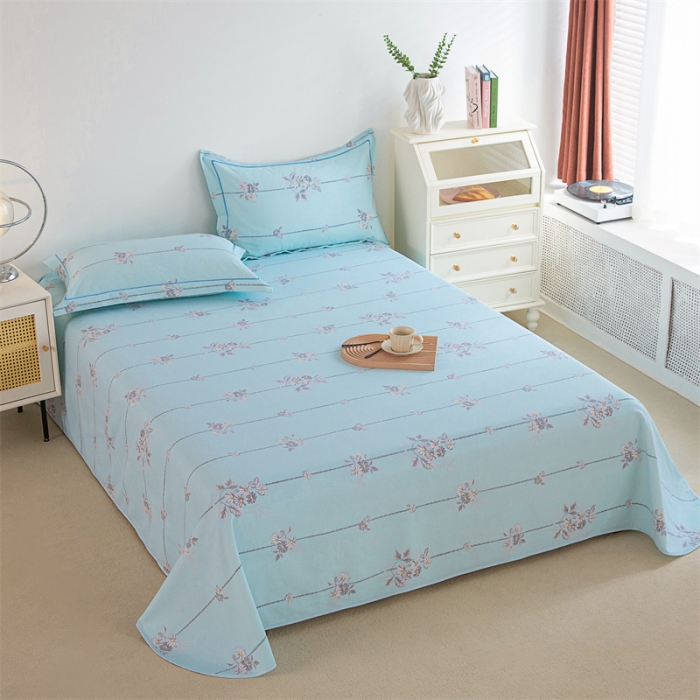 91家纺网 家纺一手货源 找家纺 首爱 2025新款原棉老粗布床单款三件套 悠然绽放—蓝