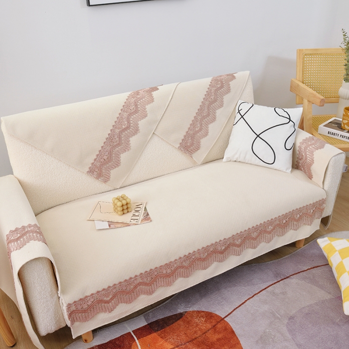 91家纺网 家纺一手货源 找家纺 启博家纺 2023新款雪尼尔纯色防滑沙发垫沙发巾 奶油白