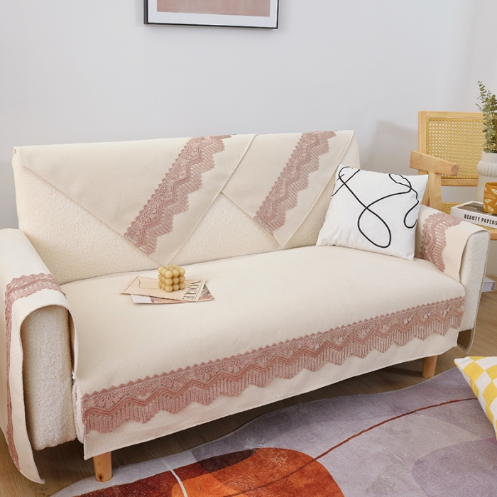 91家纺网 家纺一手货源 找家纺 启博家纺 2023新款雪尼尔纯色防滑沙发垫沙发巾 奶油白