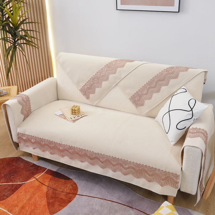 91家纺网 家纺一手货源 找家纺 启博家纺 2023新款雪尼尔纯色防滑沙发垫沙发巾 奶油白