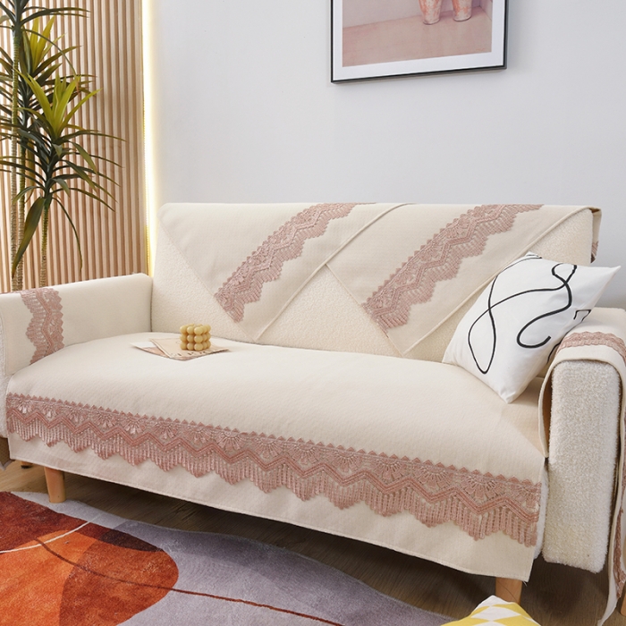 91家纺网 家纺一手货源 找家纺 启博家纺 2023新款雪尼尔纯色防滑沙发垫沙发巾 奶油白