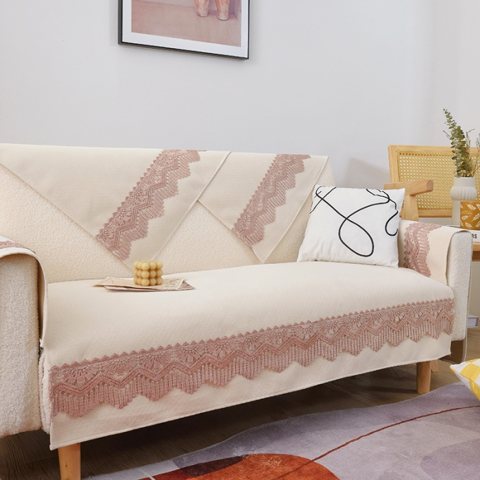 91家纺网 家纺一手货源 找家纺 启博家纺 2023新款雪尼尔纯色防滑沙发垫沙发巾 奶油白