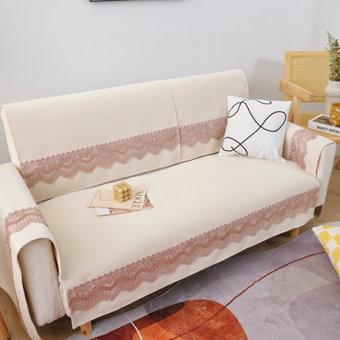 91家纺网 家纺一手货源 找家纺 启博家纺 2023新款雪尼尔纯色防滑沙发垫沙发巾 奶油白