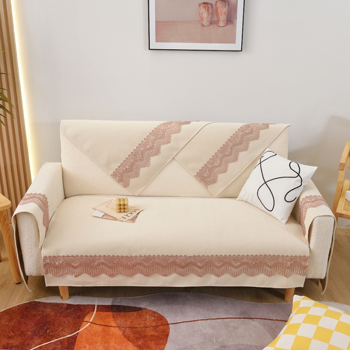 91家纺网 家纺一手货源 找家纺 启博家纺 2023新款雪尼尔纯色防滑沙发垫沙发巾 奶油白