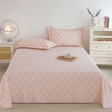 91家纺网 家纺一手货源 找家纺 棉乐町 2025新款原棉老粗布床单款三件套 时尚格—粉