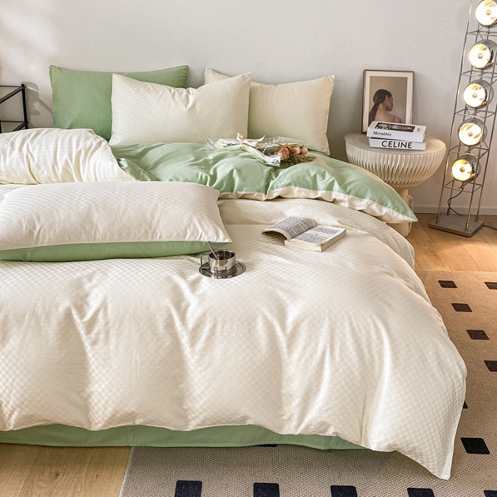 91家纺网 家纺一手货源 找家纺 涵宸家纺 2023新款全棉提花菲比系列四件套 菲比-白绿