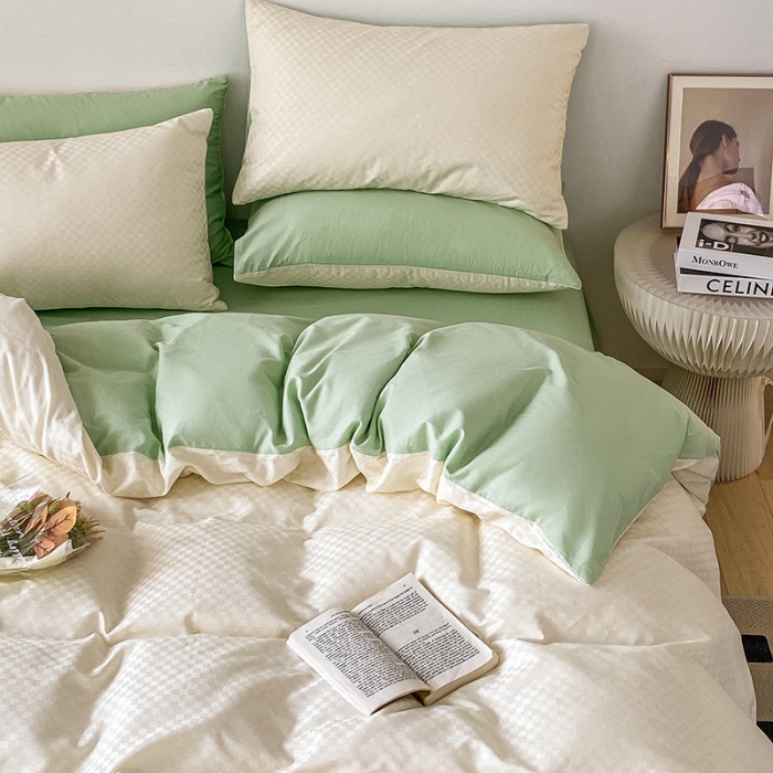 91家纺网 家纺一手货源 找家纺 涵宸家纺 2023新款全棉提花菲比系列四件套 菲比-白绿