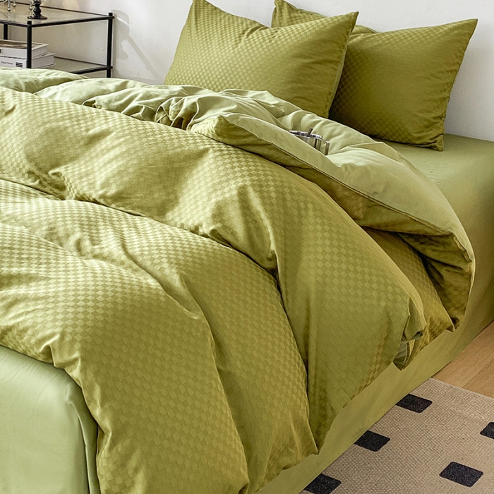 91家纺网 家纺一手货源 找家纺 涵宸家纺 2023新款全棉提花菲比系列四件套 菲比-富贵绿