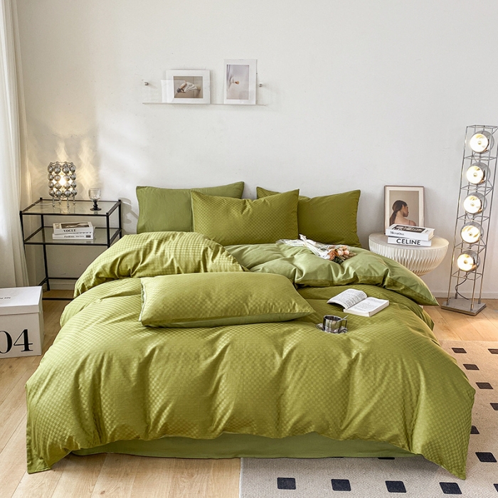 91家纺网 家纺一手货源 找家纺 涵宸家纺 2023新款全棉提花菲比系列四件套 菲比-富贵绿