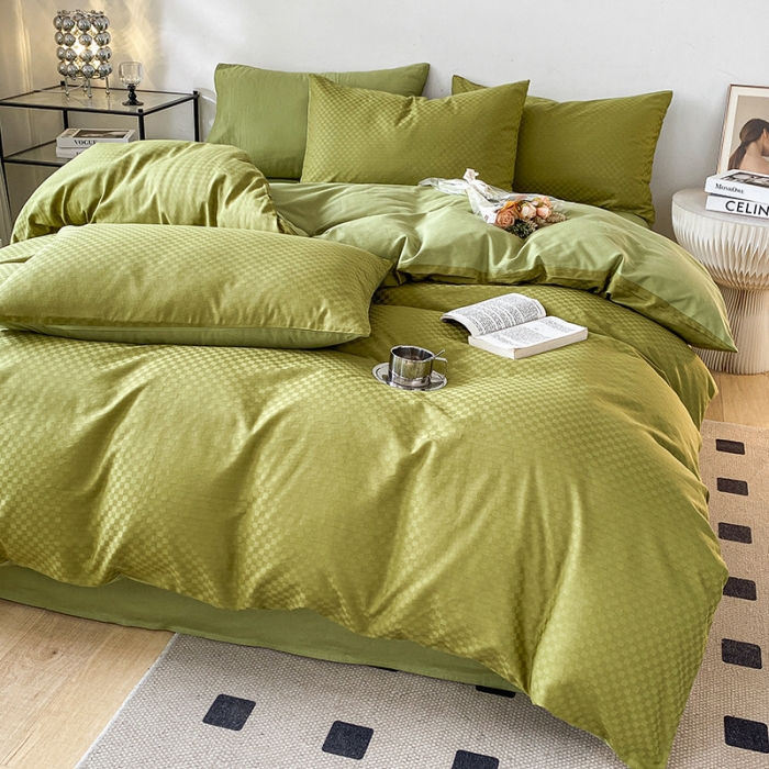 91家纺网 家纺一手货源 找家纺 涵宸家纺 2023新款全棉提花菲比系列四件套 菲比-富贵绿