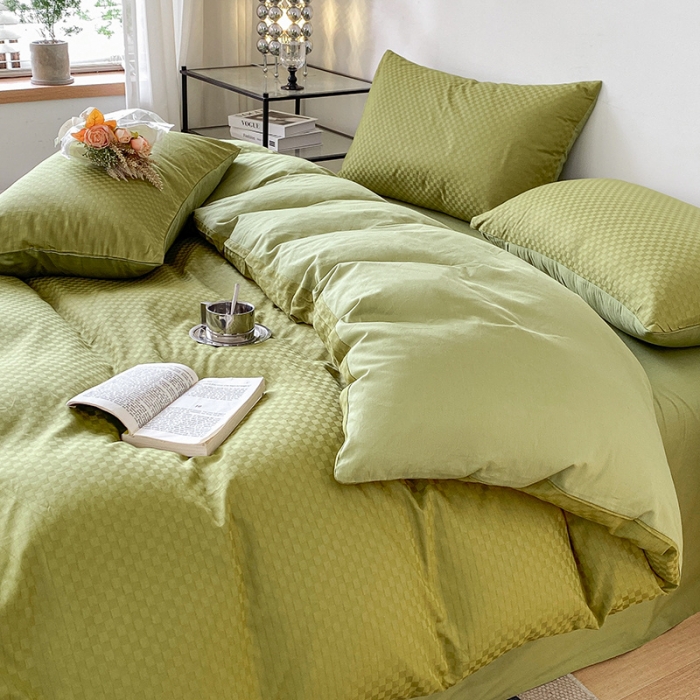 91家纺网 家纺一手货源 找家纺 涵宸家纺 2023新款全棉提花菲比系列四件套 菲比-富贵绿