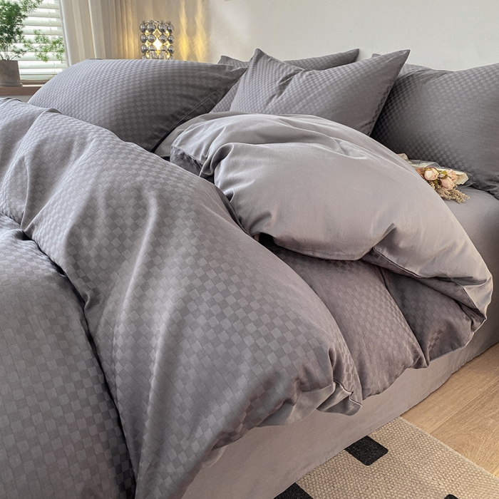 91家纺网 家纺一手货源 找家纺 涵宸家纺 2023新款全棉提花菲比系列四件套 菲比-高级灰