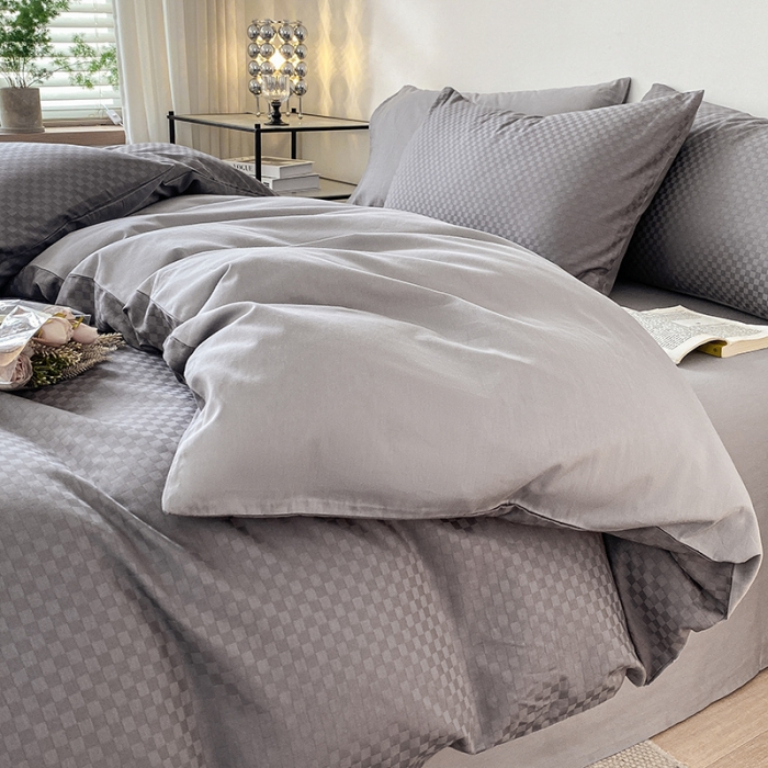 91家纺网 家纺一手货源 找家纺 涵宸家纺 2023新款全棉提花菲比系列四件套 菲比-高级灰