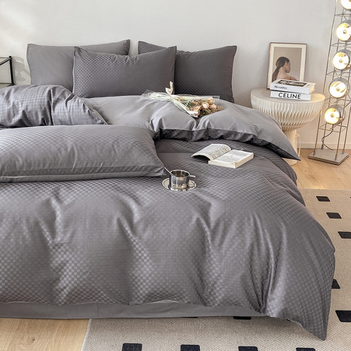 91家纺网 家纺一手货源 找家纺 涵宸家纺 2023新款全棉提花菲比系列四件套 菲比-高级灰