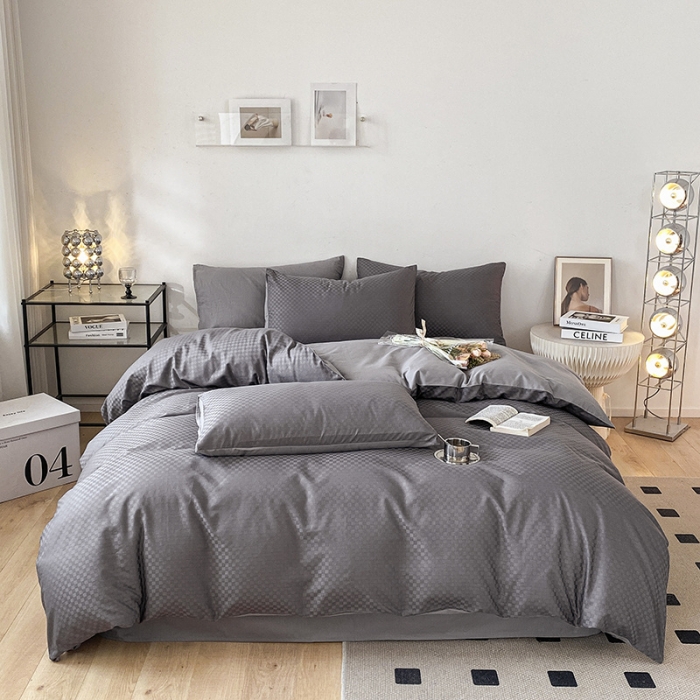 91家纺网 家纺一手货源 找家纺 涵宸家纺 2023新款全棉提花菲比系列四件套 菲比-高级灰