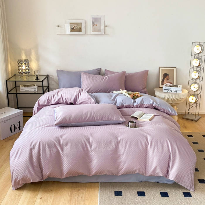 91家纺网 家纺一手货源 找家纺 涵宸家纺 2023新款全棉提花菲比系列四件套 菲比-曼越紫