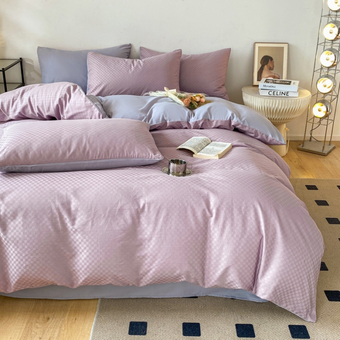 91家纺网 家纺一手货源 找家纺 涵宸家纺 2023新款全棉提花菲比系列四件套 菲比-曼越紫