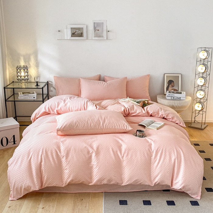 91家纺网 家纺一手货源 找家纺 涵宸家纺 2023新款全棉提花菲比系列四件套 菲比-玫瑰粉