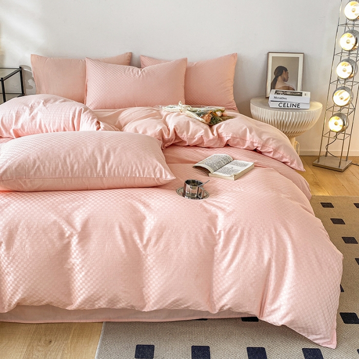 91家纺网 家纺一手货源 找家纺 涵宸家纺 2023新款全棉提花菲比系列四件套 菲比-玫瑰粉