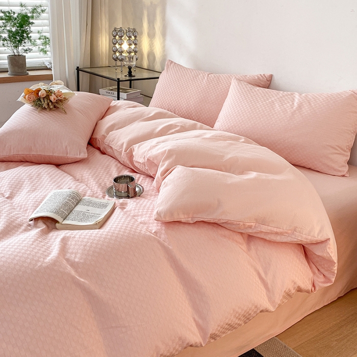 91家纺网 家纺一手货源 找家纺 涵宸家纺 2023新款全棉提花菲比系列四件套 菲比-玫瑰粉