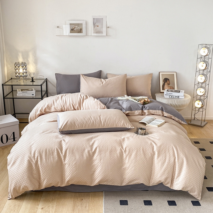 91家纺网 家纺一手货源 找家纺 涵宸家纺 2023新款全棉提花菲比系列四件套 菲比-莎灰