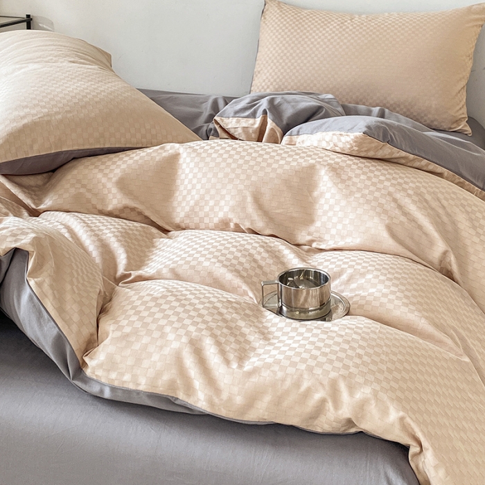 91家纺网 家纺一手货源 找家纺 涵宸家纺 2023新款全棉提花菲比系列四件套 菲比-莎灰